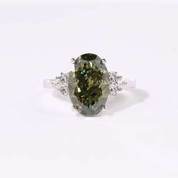 Ring - 14 karaat Witgoud - 6.21ct. tw. Groen Diamant (Fancy, Nieuw