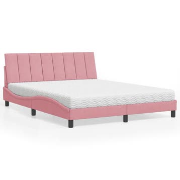 vidaXL Bed met matras Hanko fluweel roze 160x200 cm, Verzenden, 200 cm, Stof, 160 cm