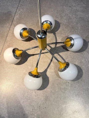 Plafondlamp - Opaline glas, Staal - Kroonluchterontwerp