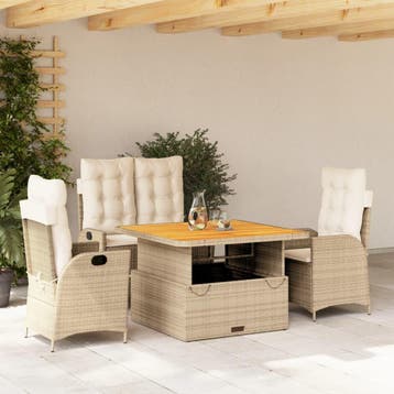 vidaXL 4-delige Tuinset met kussens poly rattan beige, Verzenden, Nieuw, 4 zitplaatsen, Tuinset