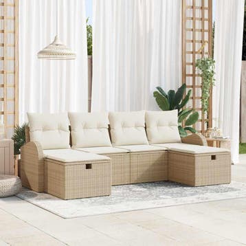 vidaXL Tuin Sofa Set 6 st Beige poly rattan, Verzenden, Nieuw, Rotan, 6 zitplaatsen