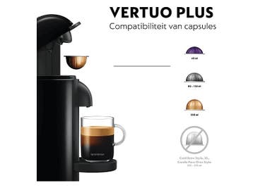 Krups -  Nespresso Vertuo Plus Capsulemachine Zwart, Verzenden, Nieuw, 1 kopje, Koffiepads en cups