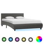 vidaXL Bedframe met LED kunstleer grijs 140x200 cm, Overige materialen, Verzenden, 140 cm, 200 cm