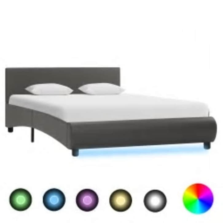 vidaXL Bedframe met LED kunstleer grijs 140x200 cm, Huis en Inrichting, Slaapkamer | Bedden, 140 cm, 200 cm, Grijs, Tweepersoons