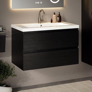 2dekans | Mirlux Badkamermeubel Zwart Eiken 80 cm - Wastafel, Ophalen of Verzenden, Zo goed als nieuw