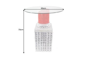 Bistrotafel LIPSTICK 75 cm rond met gehard glas rood zilver, Huis en Inrichting, Tafels | Eettafels, Ophalen of Verzenden, Nieuw