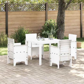 vidaXL Tuin Eetset 5 st Wit Polypropyleen, Tuin en Terras, Verzenden, Nieuw, 5 zitplaatsen