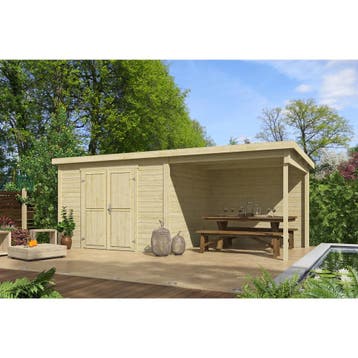 Outdoor Life Blokhut Kjeld met Overkapping 550 x 250 cm, Nieuw