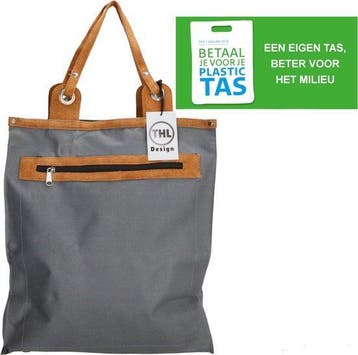 THL Design Sterke Boodschappentas Leren Handvatten, Verzenden, Nieuw, Grijs, Overige merken