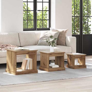 vidaXL Salontafel 3 st Artisan Eiken 48 x 45 x 45 cm Bewerkt, Huis en Inrichting, Tafels | Salontafels, Verzenden, Nieuw, Overige houtsoorten