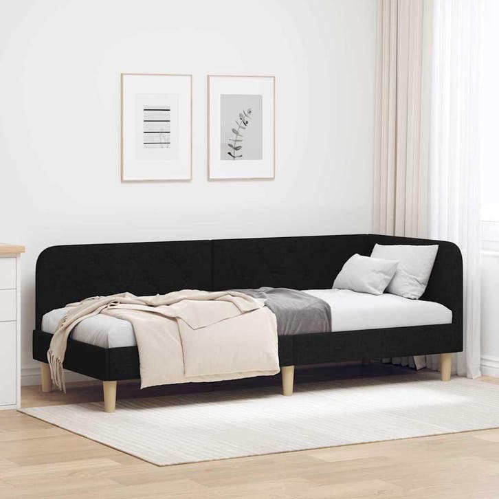 vidaXL Hoekbedframe Zwart 80 x 200 cm Stof, Huis en Inrichting, Slaapkamer | Bedden, Zwart, Nieuw, Stof, Verzenden