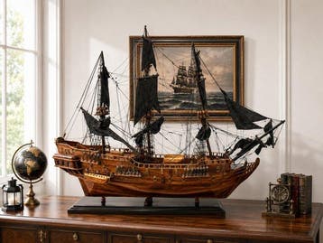 ENORME Voilier Fregate Black Pearl en bois 100CM bateau, Nieuw