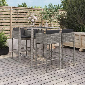 vidaXL 5-delige Tuinbarset met kussens poly rattan grijs, Verzenden, Nieuw, 4 zitplaatsen