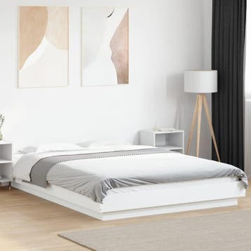 vidaXL Bedframe bewerkt hout wit 135x190 cm, Verzenden, Wit, 190 cm of minder, Overige maten