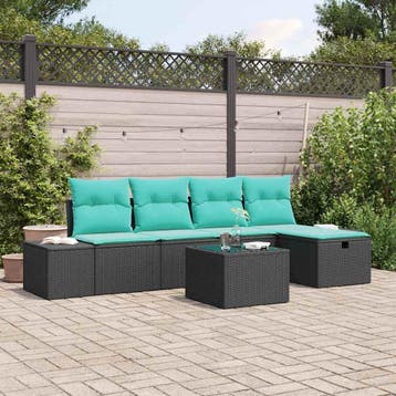 vidaXL Tuin Sofa Set 6 st Zwart poly rattan, Verzenden, Nieuw, 6 zitplaatsen