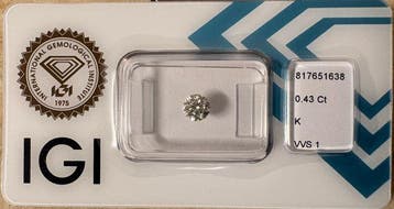 1 pcs Diamant (Natuurlijk) - 0.43 ct - Rond - K - VVS1 -, Nieuw