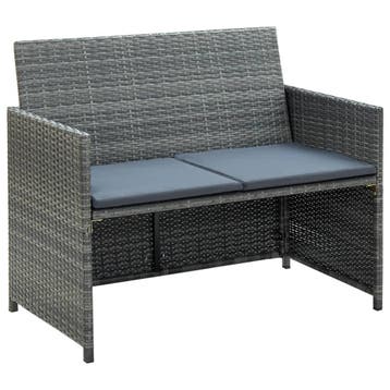 vidaXL Tuinbank 2-zits met kussens poly rattan grijs, Verzenden, Nieuw