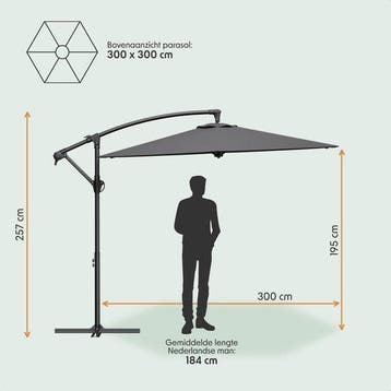 2dekans | LifeGoods Zweefparasol - Rond Ø300 cm - UPF 50+ en, Ophalen of Verzenden, Zo goed als nieuw