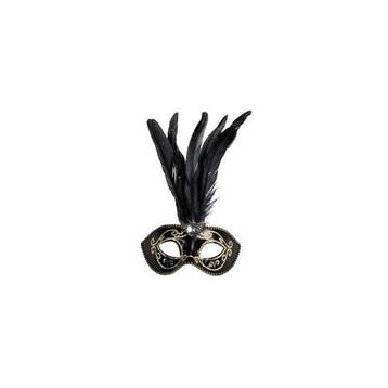 Venetiaanse glitter oogmaskers zwart met veren - Venetiaan.., Verzenden, Nieuw