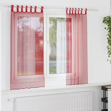 vidaXL Gordijnen voile met lussen 2 st 140x140 cm wijnrood, Verzenden, Nieuw, Rood
