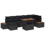vidaXL Tuin Eetset met kussen 8 pcs Zwart en Bruin, Tuin en Terras, Tuinsets en Loungesets, Verzenden, Nieuw, Rotan