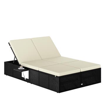 Polyrotan ligbed Zwart/Crème 200x115x33cm (Ligbed - Lounge), Verzenden, Nieuw