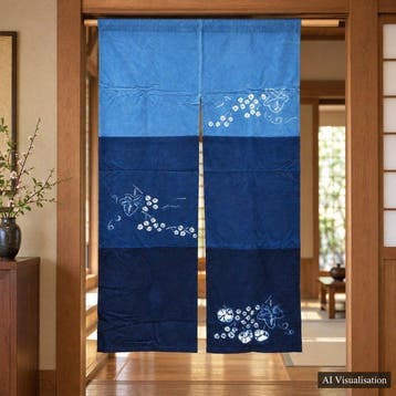 Indigo Shibori Noren-gordijn – Drie tinten blauw katoen,