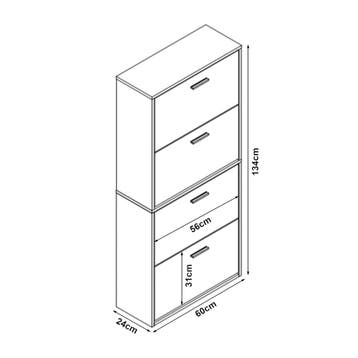 Schoenenkast Sykkylven 4 kleppen sonoma eiken 134x60x24 cm [, Verzenden, Nieuw