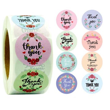 1 rol 500 stickers Wensetiket zegel rond 25mm Thank You m..., Ophalen of Verzenden, Nieuw