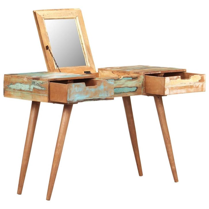 vidaXL Kaptafel met spiegel 112x45x76 cm massief gerecycled, Huis en Inrichting, Tafels | Kaptafels, Nieuw, Verzenden