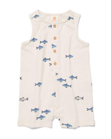 HEMA Baby jumpsuit jersey vissen gebroken wit, Verzenden, Nieuw