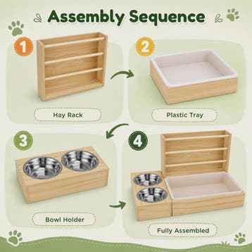 3 in 1 Rabbit Hay Feeder with Litter Box and Bowls, Wooden S, Verzenden, Nieuw