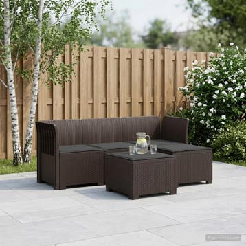 vidaXL 4-Persoons Tuinbank met Kussens Rieten Look PP Bruin, Verzenden, Nieuw