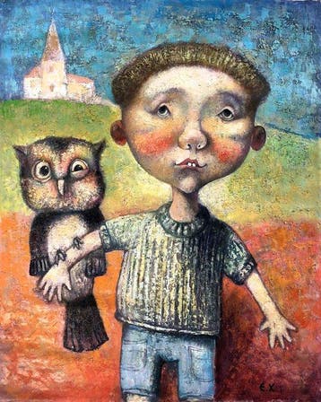 Emzar Khabuliani (1963) - Garçon et la Chouette _