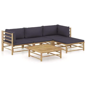 vidaXL 5-delige Loungeset met donkergrijze kussens bamboe, Verzenden, Nieuw, Hout, Loungeset