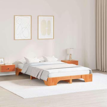 vidaXL Bedframe Wasbruin 140 x 190 cm Massief grenenhout, Verzenden, Nieuw, Bruin, Hout