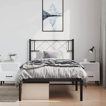 vidaXL Bedframe met hoofdbord metaal zwart 100x200 cm, Huis en Inrichting, Slaapkamer | Bedden, 100 cm, Eenpersoons, Verzenden