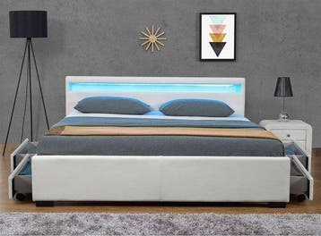 2dekans | Juskys Gestoffeerd bed - 140 x 200 cm - Wit - LED, Ophalen of Verzenden, Zo goed als nieuw, Wit