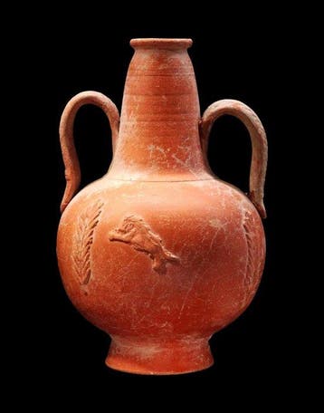 Oud-Romeins - Amphoriskos in sigillata met decor van leeuwen, Verzamelen