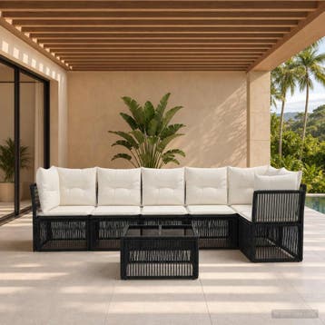 vidaXL Tuinbankenset 7 st Zwart poly rattan, Verzenden, Nieuw, 7 zitplaatsen