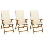 vidaXL Tuinstoelen 3 st inklapbaar met kussens massief, Tuin en Terras, Tuinstoelen, Verzenden, Nieuw, Hout