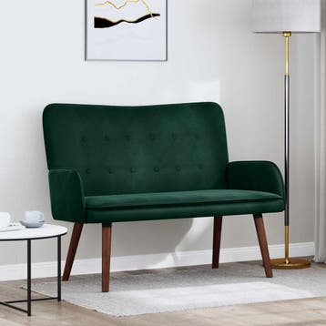 vidaXL 2-Zits Sofa Donkergroen 115 x 61 x 87 cm fluweel, Huis en Inrichting, Banken | Bankstellen, Verzenden, Minder dan 150 cm