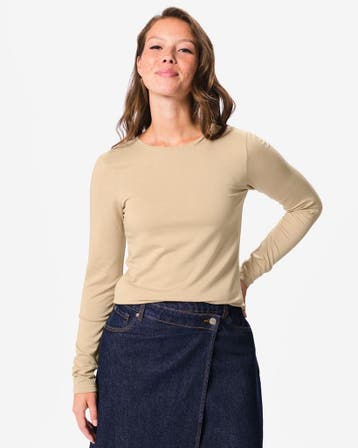 HEMA Dames T-shirt jersey thermo beige, Verzenden, Nieuw