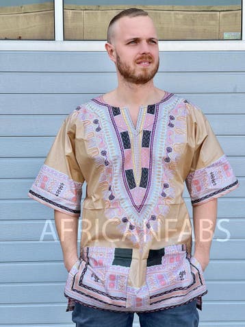 Beige Dashiki Shirt / Dashiki Jurk - Afrikaans shirt - Unise, Ophalen of Verzenden, Nieuw