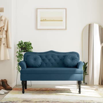 vidaXL Bankje met kussens 120,5x65x75 cm fluweel blauw, Verzenden, Nieuw, Stof, Minder dan 150 cm