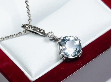 - min. 800 zilver - natuurlijke aquamarijn - 0,06 ct diamant, Antiek en Kunst, Kunst | Designobjecten