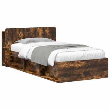 vidaXL Bedframe met opslag Gerookt eiken 80 x 200 cm Bewerkt, Eenpersoons, Bruin, Verzenden, Nieuw