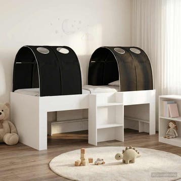 vidaXL Bed met Tunnel 3 st Wit en zwart Bewerkt hout, Verzenden, Nieuw, Wit, Hout