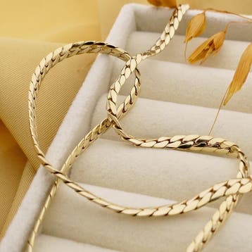 Gouden platte gourmetschakel ketting, Sieraden, Tassen en Uiterlijk, Kettingen, Ophalen of Verzenden, Gebruikt, Goud, Goud