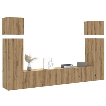 vidaXL 8-delig Tv-meubelset wandmontage bewerkt hout, Minder dan 50 cm, Verzenden, Nieuw, Minder dan 100 cm